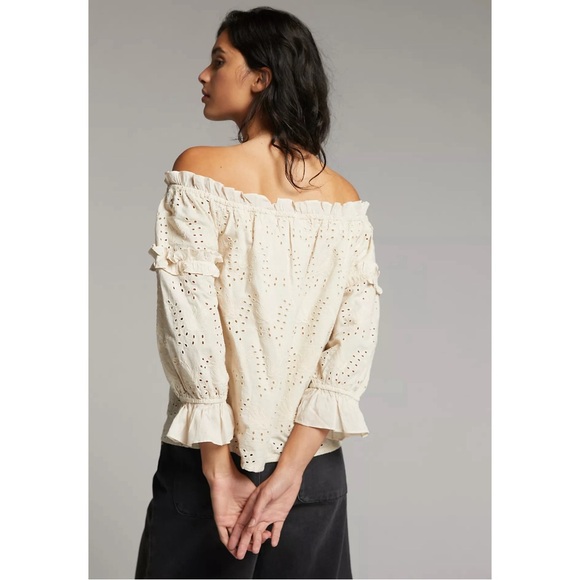 Anthropologie Jane Eyelet Lace Off-The-Shoulder Blouse Ivory NWT Size 16W - Picture 4 of 16